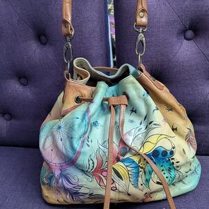 Anuschka Multicolor Crossbody Bag with Floral Design